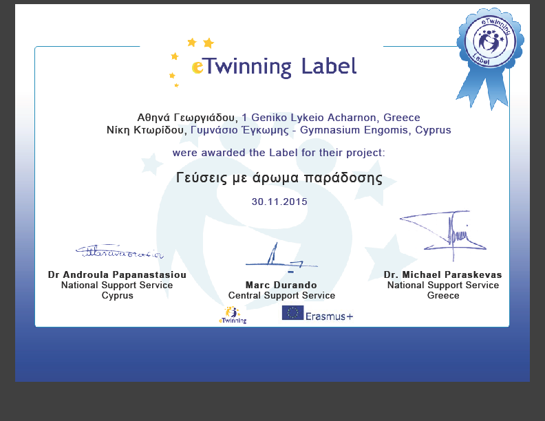 ΠΙΣΟΠΟΙΗΣΙΚΟ etwinning CERTIFICAT