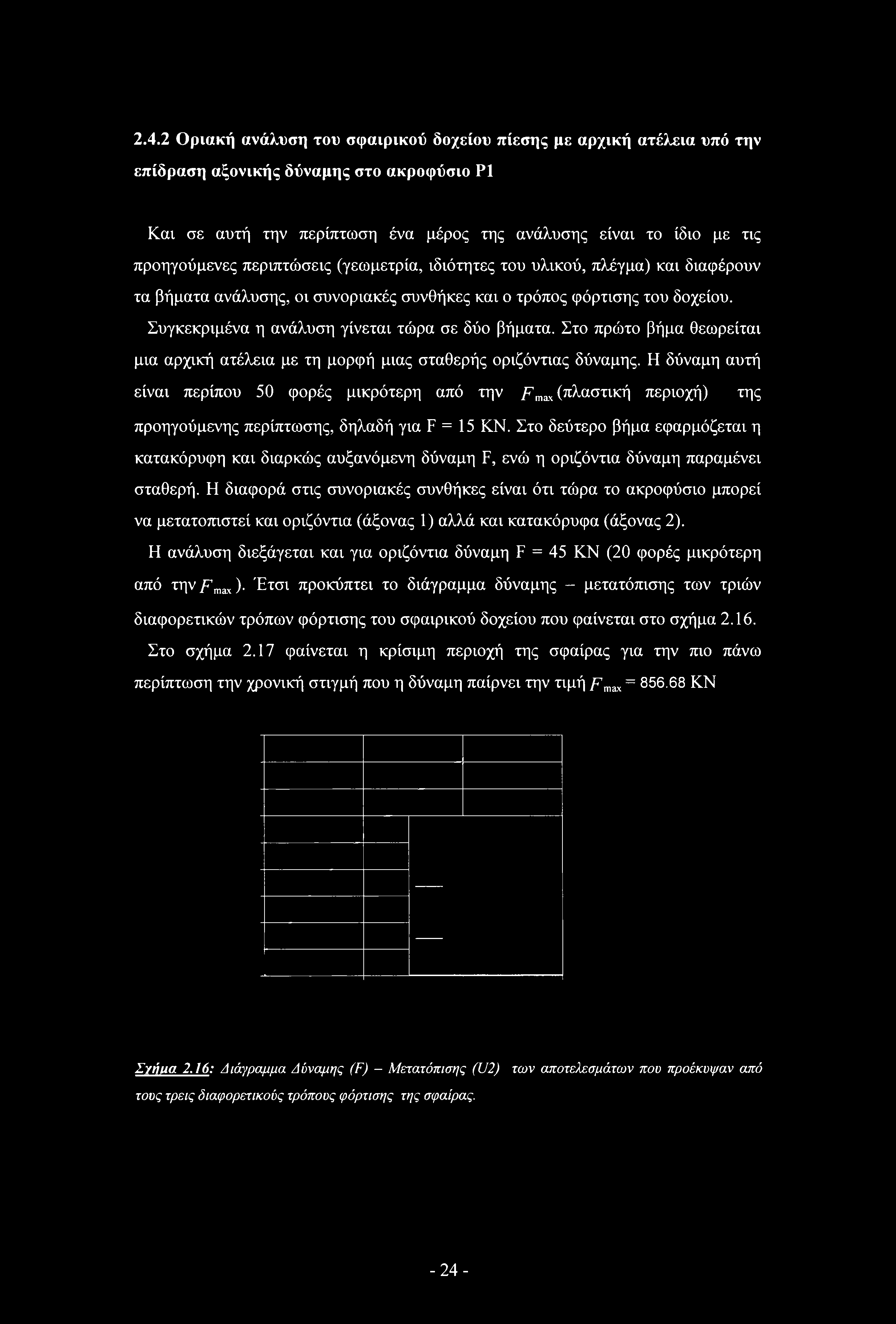 2.4.2 Οριακή ανάλυση του σφαιρικού δοχείου πίεσης με αρχική ατέλεια υπό την επίδραση αξονικής δύναμης στο ακροφύσιο Ρ1 Και σε αυτή την περίπτωση ένα μέρος της ανάλυσης είναι το ίδιο με τις