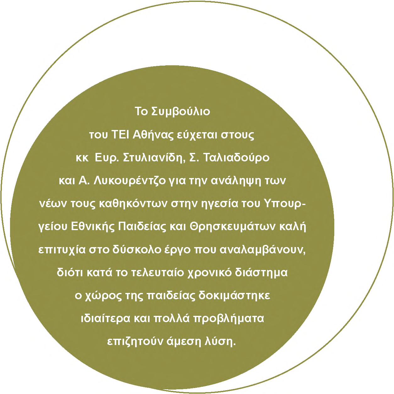 Παιδείας και Θρησκευμάτων καλή επιτυχία στο δύσκολο έργο που αναλαμβάνουν, διότι κατά το