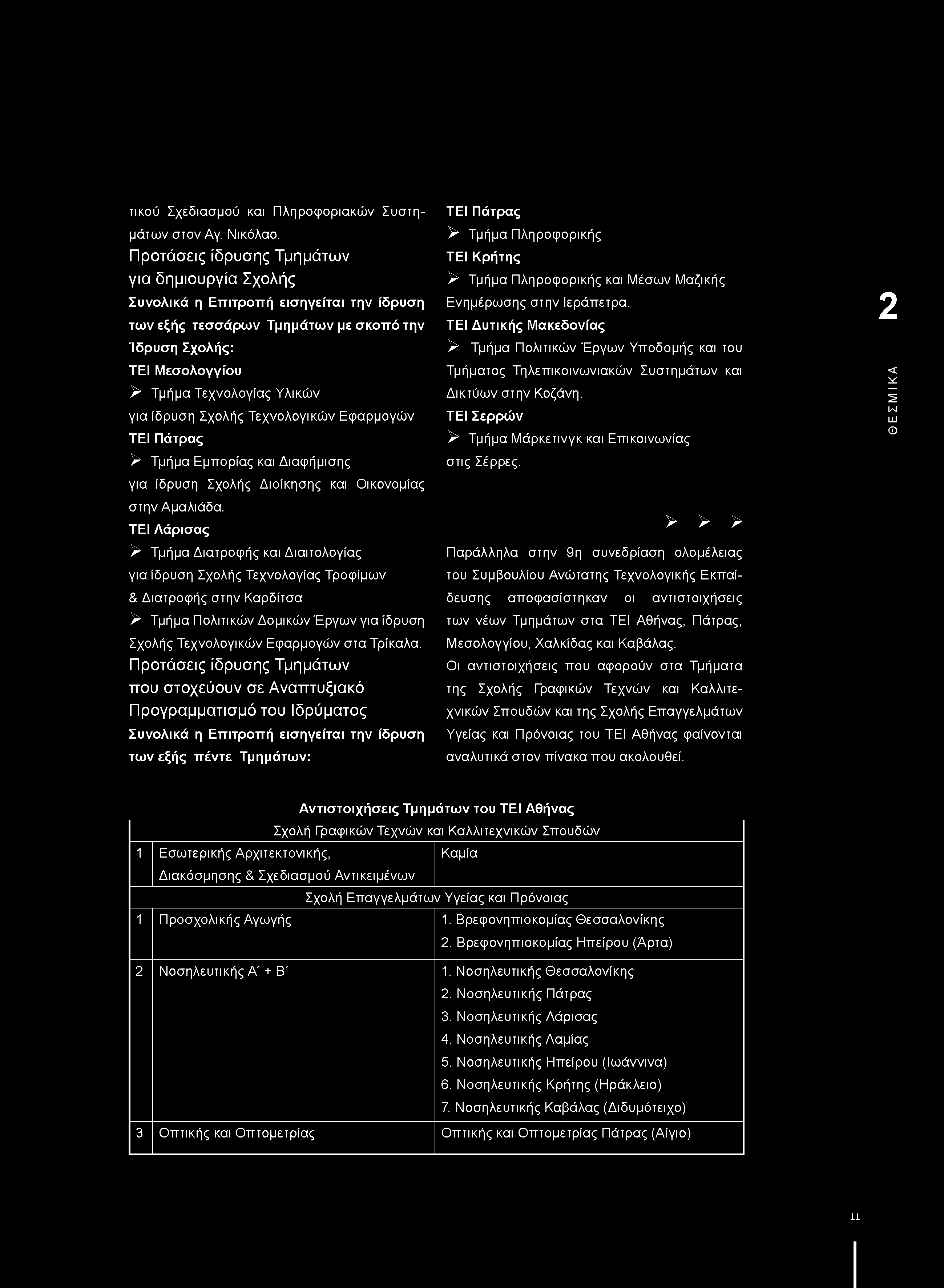 Σχολής Τεχνολογικών Εφαρμογών ΤΕΙ Πάτρας ^ Τμήμα Εμπορίας και Διαφήμισης για ίδρυση Σχολής Διοίκησης και Οικονομίας στην Αμαλιάδα.