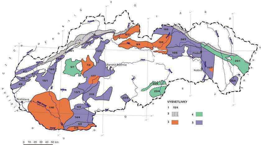 Stav zhodnotenia perspektívnych oblastí geotermálnych vôd na Slovensku zobrazuje i nasledujúci obrázok: Obrázok č.: 5.1.7.