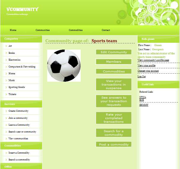 Εθνικό Μετσόβιο Πολυτεχνείο 4.2.4 View profile page of community Παρακάτω φαίνεται η profile page µιας κοινότητας.