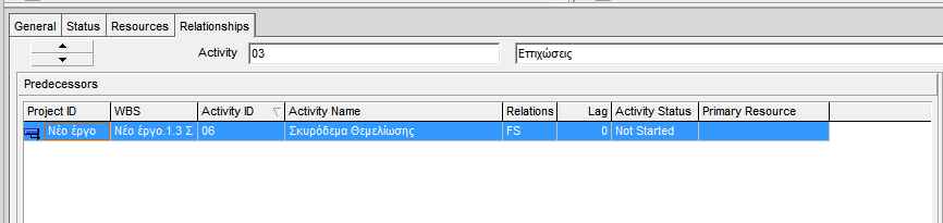 Με χρήση της καρτέλας Relationships στο παράθυρο λεπτομερειών των δραστηριοτήτων (Activity Details), όπου με