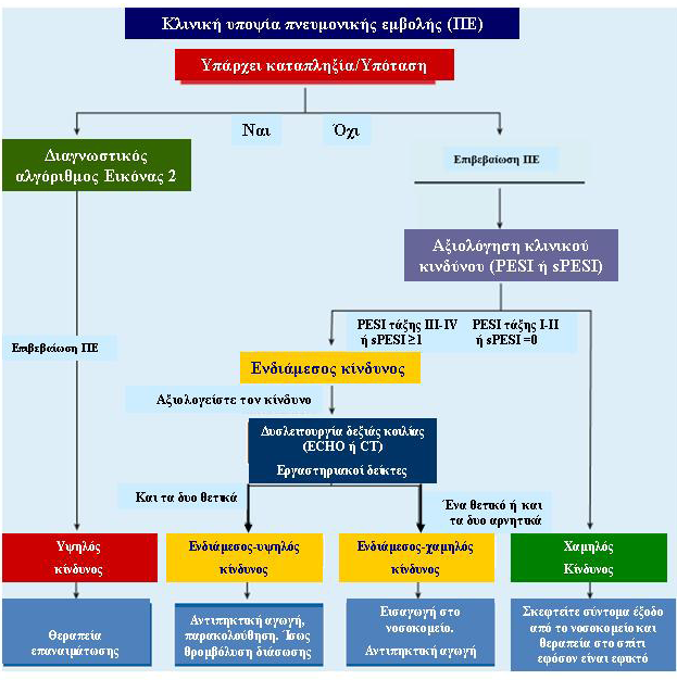 Εικόνα 4.1 Στρατηγική αντιμετώπισης της οξείας πνευμονικής εμβολής με βάση το επίπεδο κινδύνου. Πηγή: Αναπαραγωγή κατόπιν αδείας από Konstantinides SV, et al.