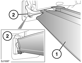 Πτυσσόμενη οροφή Για έκταση του διαχωριστή αποσκευών: Εάν ο διαχωριστής αποσκευών βρίσκεται στη θέση αποθήκευσης: Με τη λαβή, μετακινήστε το διαχωριστή αποσκευών (1) προς το πίσω μέρος του οχήματος
