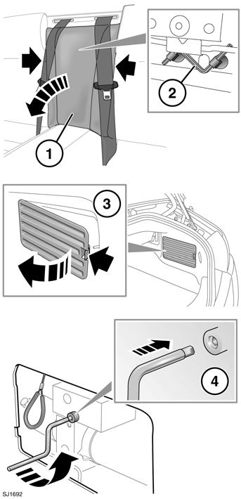 Πτυσσόμενη οροφή Στρέψτε το διαχωριστή αποσκευών (3) και εισάγετε τις προεξοχές στον ολισθητήρα (4).