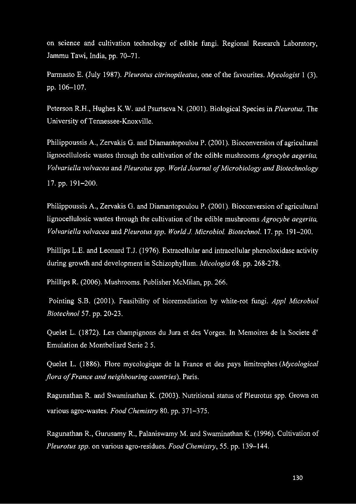and Diamantopoulou P. (2001). Bioconversion of agricultural lignocellulosic wastes through the cultivation of the edible mushrooms Agrocybe aegerita, Volvariella volvacea and Pleurotus spp.