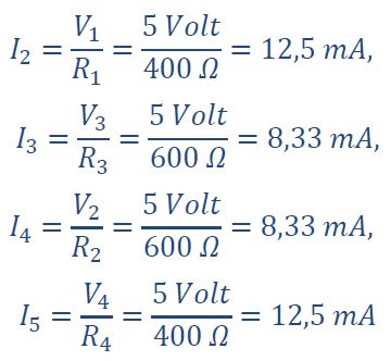 R 2 =600Ω R 1 =400Ω 3 Συνδυασμός αντιστάσεων και πηγών 3.7 Διαιρέτης ρεύματος Συνεπώς όλες οι τάσεις στις αντιστάσεις είναι 5 Volt.