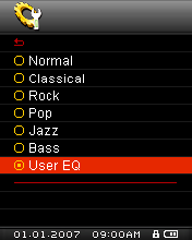 Χειροκίνητη προσαρμογή του ισοσταθμιστή (User EQ) Η λειτουργία αυτή σας επιτρέπει να προσαρμόσετε τις ρυθμίσεις του ισοσταθμιστή σε 5 διαφορετικές μπάντες του ήχου, ανάλογα με τις με τις προσωπικές