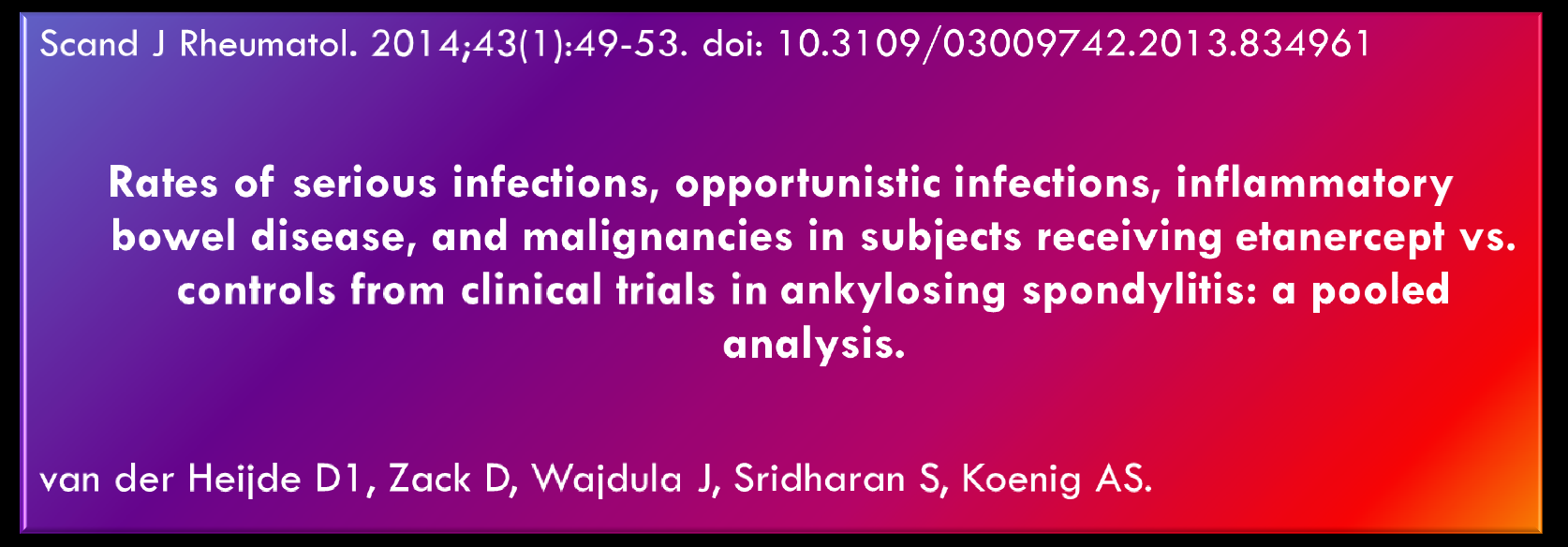 Analyses included 1323 subjects (> 1500 subject-years of treatment). Rate ratios of serious infections and IBD events for etanercept vs. placebo/sulfasalazine during the double-blind studies were 2.