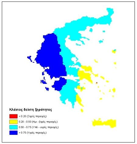ΚΕΦΑΛΑΙΟ 1 2013 Εικόνα 1.1.: Δείκτης ξηρότητας στην Ελλάδα (Εθνική Τράπεζα Υδρολογικής και Μετεωρολογικής Πληροφορίας, 2012) Οι στόχοι της Διαχείρισης Υδατικών Πόρων (ΔΥΠ) είναι οι εξής (Κουτσογιάννης κ.