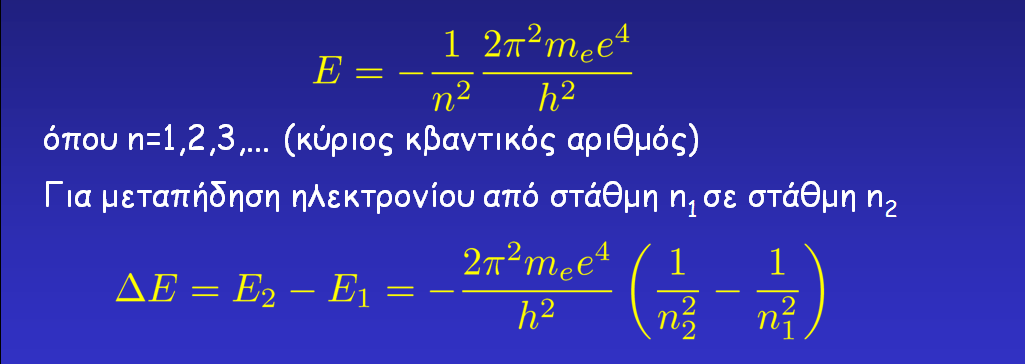 ΣΧΗΜΑΤΙΣΜΟΣ ΦΑΣΜΑΤΙΚΩΝ ΓΡΑΜΜΩΝ Παράδειγμα: ΥΔΡΟΓΟΝΟ Ενέργεια του μοναδικού ελεκτρονίου του ατόμου H όπου n=1,2,3,.