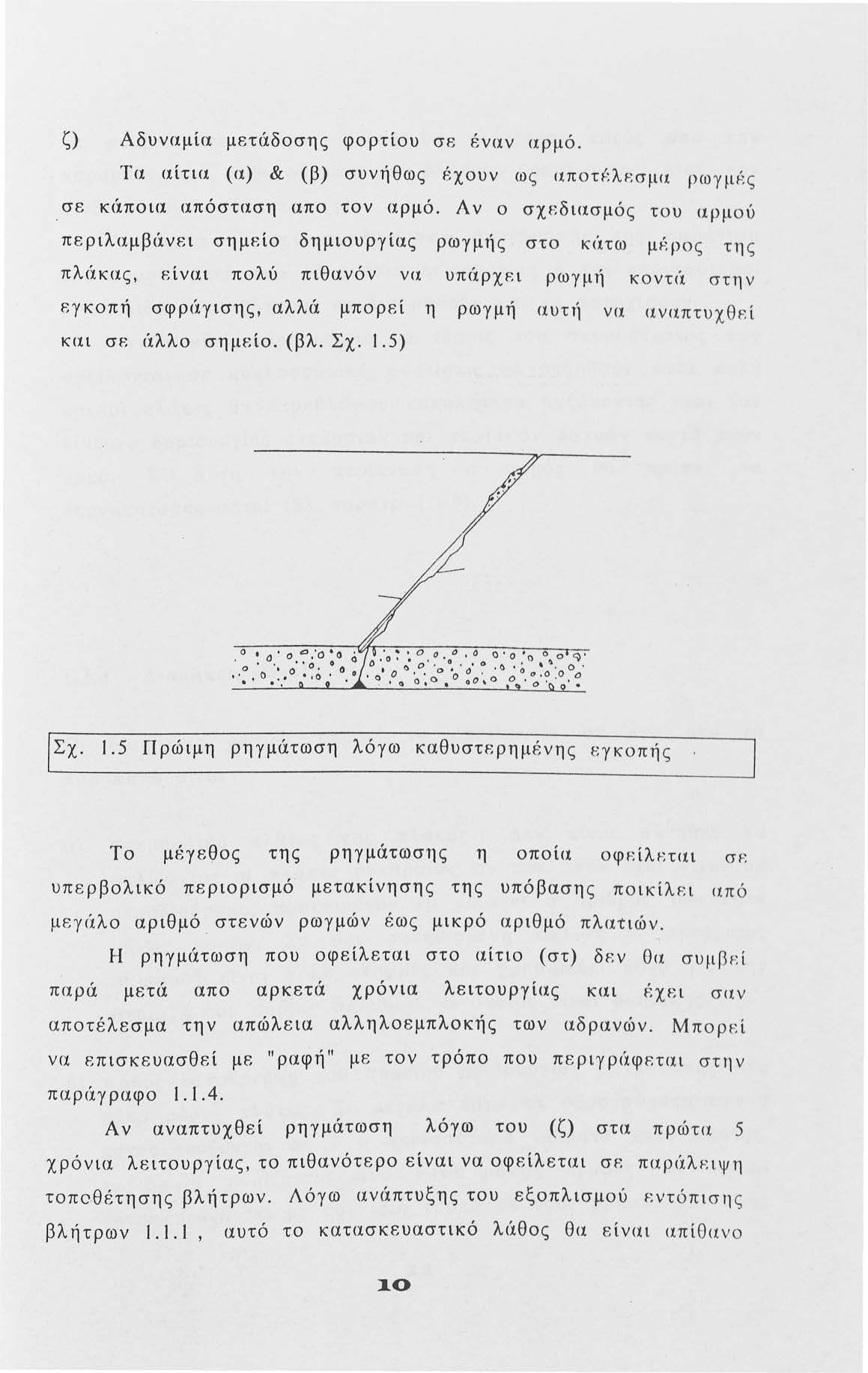 ζ) Αδυναμία. μετάδσης φρτίυ σε έναν αρμό. Τα αίτια (α) & (β) συνήθως r::χυν ως απη'::λr:σμα ρωγμ ~:ς σε ιc<ίπια απόσταση απ τν αρμό. Αν σχ ε διασμός τ υ αρμ ύ περιλαμβ<ίνει σημr.