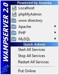 2.2 Ρπζκίζεηο Έρνληαο αλνίμεη ην WampServer φπσο είπακε πην πάλσ πάκε θαη θάλνπκε θιηθ ζην εηθνλίδην θάησ δεμηά θαη εκθαλίδεηαη ν πίλαθαο ειέγρνπ ηνπ WampServer ζην ίδην ζεκείν (βι. Δηθφλα 9).