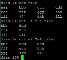 cut cut f 2,4 file Αποκοπή των στηλών 2 και 4, ενός αρχείου λίστας (για τη μετάβαση από τη μία στήλη