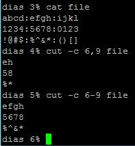 cut cut c 6,9 file Αποκοπή των χαρακτήρων 6 και 9 (όλων των γραμμών), ενός αρχείου