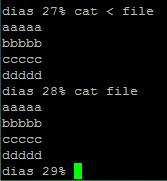 Ροές εισόδου cat < file Εμφάνιση των περιεχομένων του αρχείου «file» (ισοδυναμεί με την εντολή cat file) cat <<.