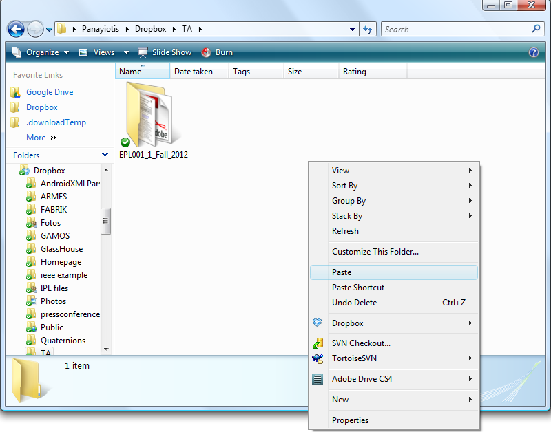 Windows (συνέχεια) Επικόλληση φακέλου Παναγιώτης