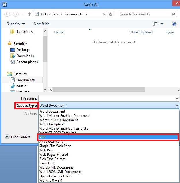 Δικόνα 2: Δπιλογή PDF ζηην καηηγορία Save As Type. 2.2.4.