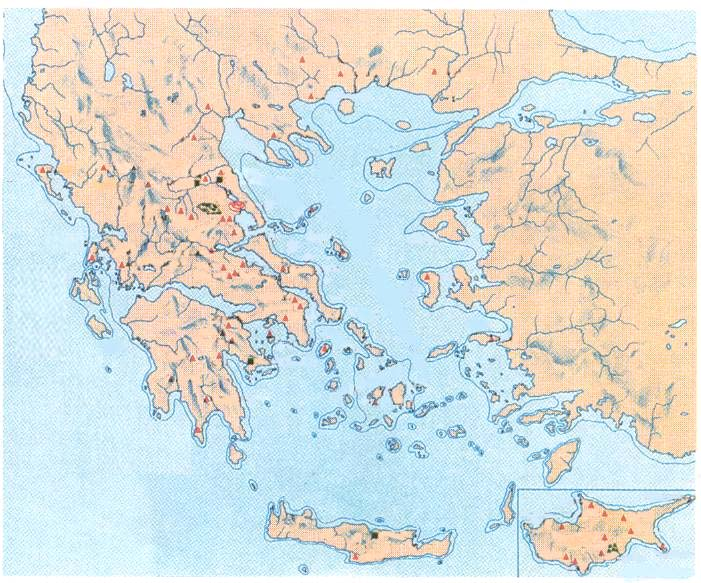 ΚΥΠΡΟΣ ΚΕΡΚΥΡΑ ΛΕΥΚΑ Α ΙΜΗΝΙ ΟΛΥΝΘΟΣ ΑΘΗΝΑ ΧΙΟΣ ΚΥΚΛΑ ΕΣ ΚΡΗΤΗ ΚΥΠΡΟΣ Η νεολιθική Ελλάδα. Στο χάρτη αναφέρονται όλοι οι νεολιθικοί οικισμοί που έχουν ανασκαφεί.