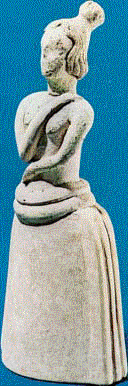 Πήλινο ειδώλιο γυμνόστηθης γυναίκας. Είναι χαρακτηριστική η ενδυμασία και η κόμμωση. Η γυναίκα βρίσκεται σε στάση προσευχής. (Μουσείο Ηρακλείου) Ερωτήσεις ραστηριότητες 1.