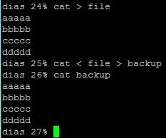 Διπλή ανακατεύθυνση cat < file > backup Εμφάνιση των περιεχομένων του αρχείου