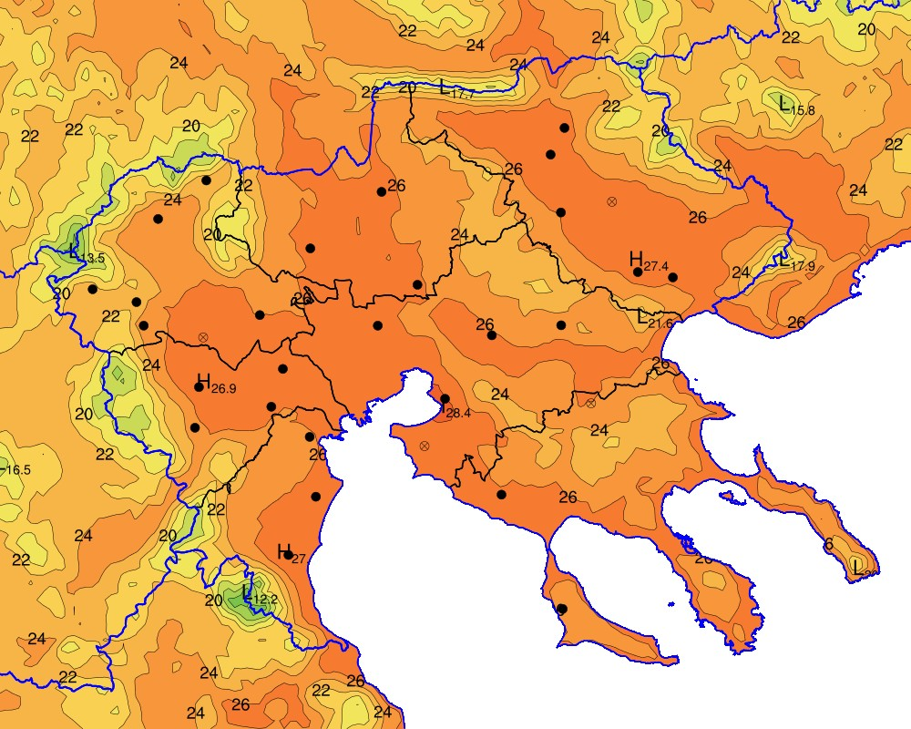 Παράρτημα Α Σχήμα ΠΑ.1: Μέση θερμοκρασία6 (οc) για το μήνα Ιούλιο 2016, όπως προέκυψε με βάση τα δεδομένα των ΑΜΣ του δικτύου της 3Δ. Α.Ε. Οι κουκκίδες δηλώνουν τις θέσεις 7 των ΑΜΣ.