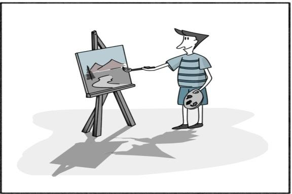 Ερώτηση-στόχος (δεξιά εικόνα): Τι έκανε το αγόρι χθες για αρκετή ώρα; Απάντηση-στόχος (δεξιά εικόνα): Το αγόρι ζωγράφιζε έναν πίνακα (για αρκετή ώρα).