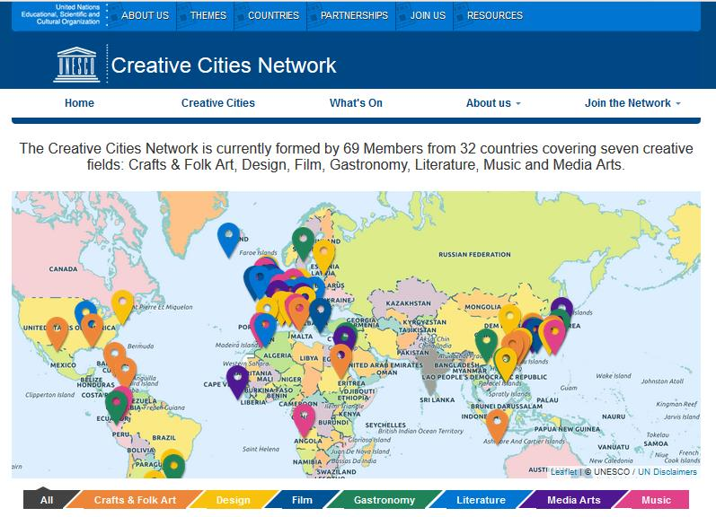 2. Ο Πολιτιστικός Σχεδιασμός στο Ευρωπαϊκό και στο Παγκόσμιο Πλαίσιο Εικόνα 2-1: Ιστοσελίδα για τις Δημιουργικές Πόλεις, «Creative Cities Network in 2004» Πηγή: http://en.unesco.