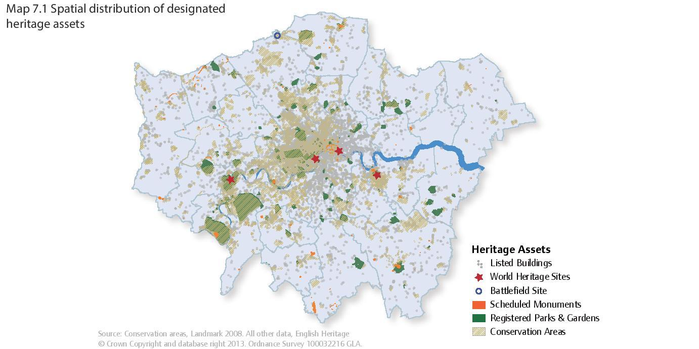 Παρατηρείται ότι βρίσκονται διάσπαρτες τόσο κοντά στο κέντρο τη πόλης, όσο και προς τα ανατολικά. Εικόνα 3-19: Central Activities Zone (CAZ) Πηγή: The London Plan March 2015, σ. 74 https://www.london.