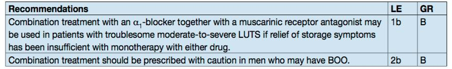 Based on short-term follow up studies, add-on of antimuscarinics to α1-blockers is an option when postvoid residual is