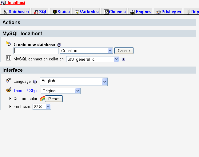 Εικόνα 4.4.4.1: Drupal (http://localhost/phpmyadmin/) Στο πεδίο κάτω από την ετικέτα "Create new database" πληκτρολογείται "Drupal".