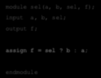 Πολυπλέκτησ Οριςμόσ dataflow a b f module mux(a, b, sel, f); input a, b, sel; output f; module sel a b sel f x y 0 x x y 1 y 19 Πολυπλέκτησ