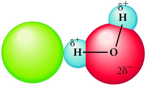 Έλξη ιόντων από μόρια νερού λόγω δυνάμεων ιόντος διπόλου (= υδάτωση) Na + Cl Η άκρη Ο του μορίου Η 2 Ο προσανατολίζεται προς το κατιόν, ενώ ένα