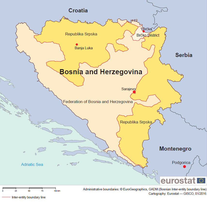 21 Γράφημα 3 - Πολιτικός χάρτης της Βοσνίας-Ερζεγοβίνης Πηγή: Eurostat. Οι περιορισμένες διοικητικές ικανότητες λειτούργησαν μερικές φορές ως πρόσκομμα για την απορρόφηση των κεφαλαίων του ΜΠΒ 24.