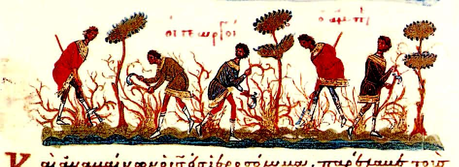 είναι από τον κόσμο αυτό»* (Ιωάν. 18,36), αξίζει να θυσιάσουμε αυτά που θεωρούνται πολύτιμα για τον κόσμο. Εικ. 13η: Οι γεωργοί και η άμπελος.