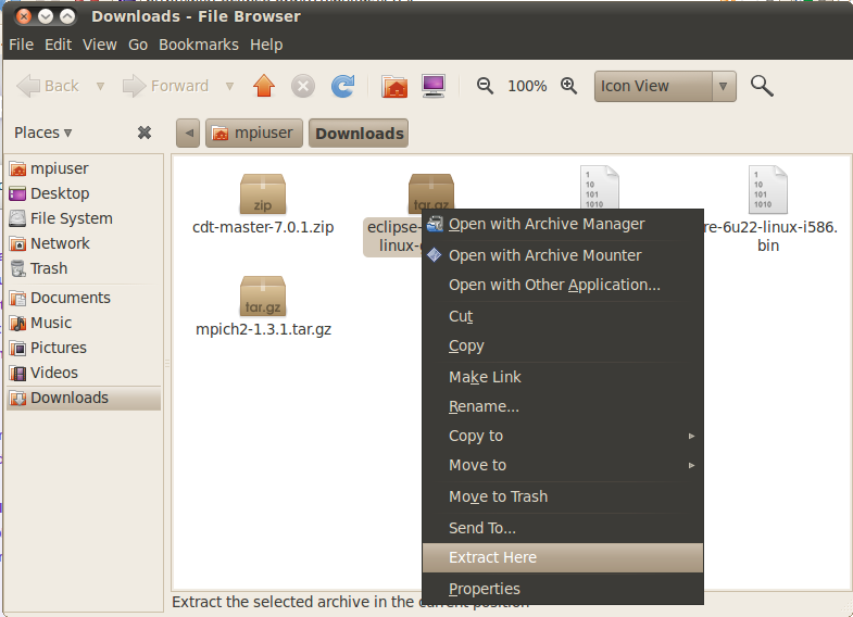 Το πακέτο αποθηκεύεται ως /mirror/mpiuser/downloads/eclipse-sdk-3.6.1-linux-gtk.tar.gz.