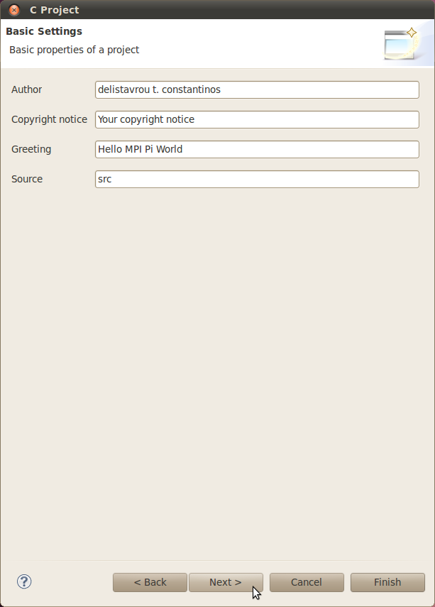 Στην καρτέλα MPI Project Settings απενεργοποιούμε το Use default