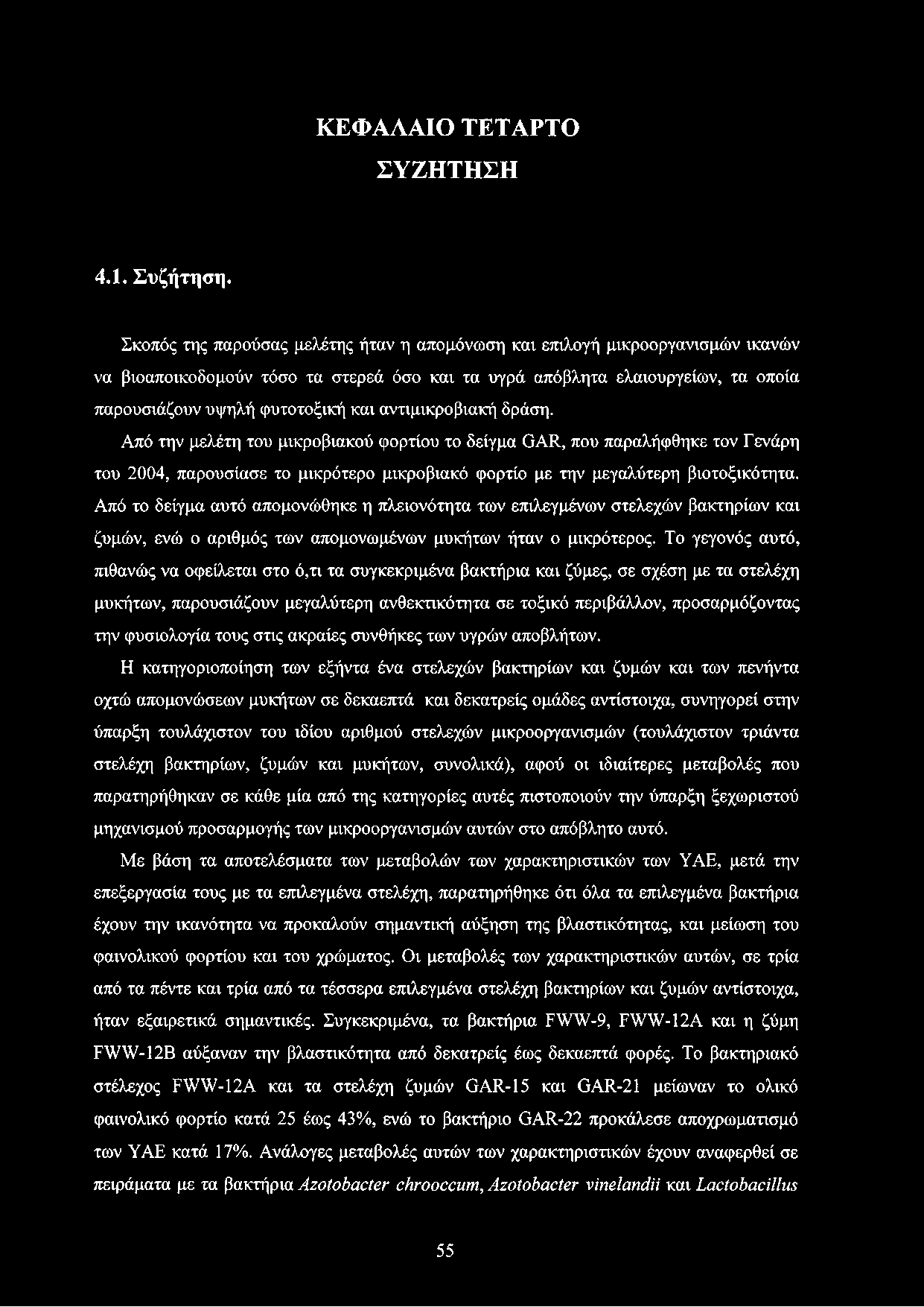αντιμικροβιακή δράση. Από την μελέτη του μικροβιακού φορτίου το δείγμα GAR, που παραλήφθηκε τον Γενάρη του 2004, παρουσίασε το μικρότερο μικροβιακό φορτίο με την μεγαλύτερη βιοτοξικότητα.