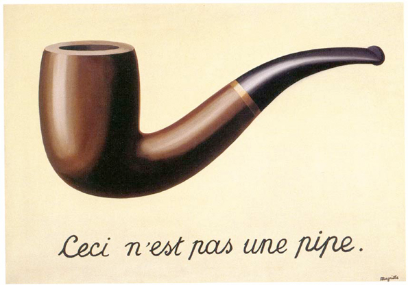 ΣτοέργοτουRenéMagritte"Cecin'estpasunepipe"(Εικ.25)απεικονίζεται με ρεαλιστικό τρόπο μια πίπα και από κάτω σημειώνεται με καλλιγραφικά γράμματα η φράση: "Αυτό δεν είναι πίπα" (Foucault, 1998). Ο Μ.