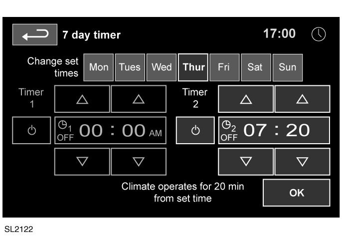 Θέρμανση και εξαερισμός Για να ρυθμίσετε το πρόγραμμα κλιματισμού με χρονικό περιορισμό: 1. Πατήστε το κουμπί HOME MENU (Αρχικό μενού). 2.