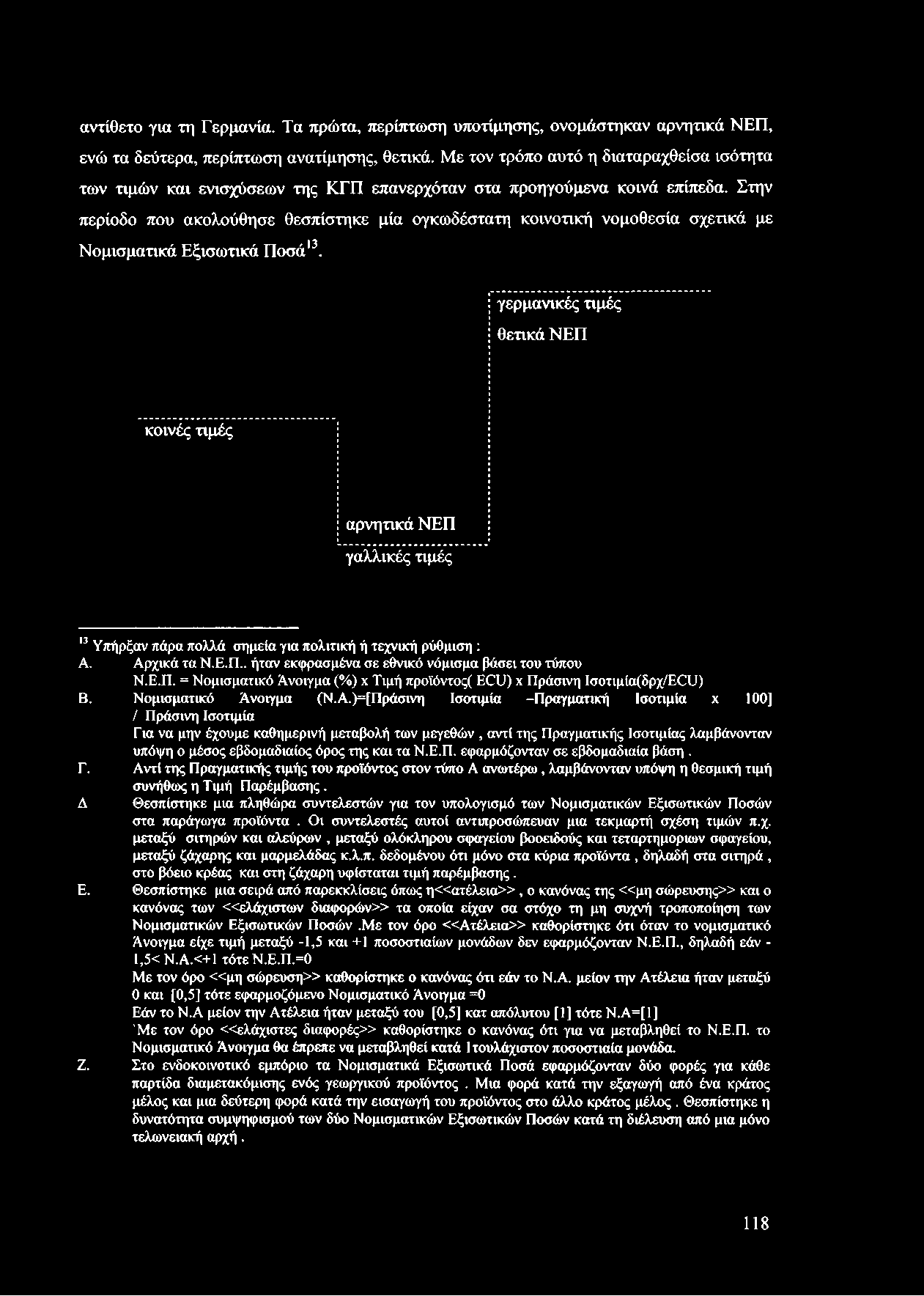 Στην περίοδο που ακολούθησε θεσπίστηκε μία ογκωδέστατη κοινοτική νομοθεσία σχετικά με '13 Νομισματικά Εξισωτικά Ποσά.