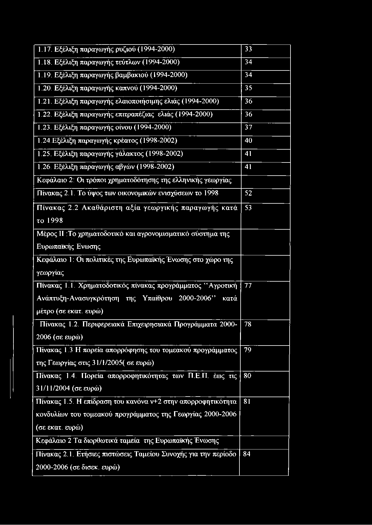 Εξέλιξη παραγωγής κρέατος (1998-2002) 40 1.25. Εξέλιξη παραγωγής γάλακτος (1998-2002) 41 1.26.