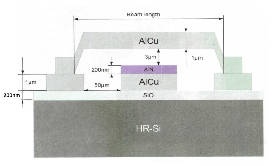 8: Σχηματικό ενός διακόπτη των δειγμάτων με τις διαστάσεις του Οι διακόπτες κατασκευάστηκαν πάνω σε υπόστρωμα HR-Si, όπου αναπτύχθηκε στη συνέχεια στρώμα οξειδίου πάχους 200nm προκειμένου να
