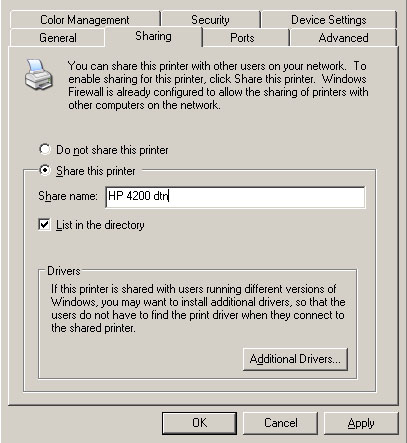 Εικόνα 8. Κοινόχρηστη χρήση εκτυπωτών Άδειες εκτύπωσης (printer permissions) Οι προεπιλεγµένες άδειες εκτύπωσης φαίνονται στον ακόλουθο πίνακα: Πίνακας 2.
