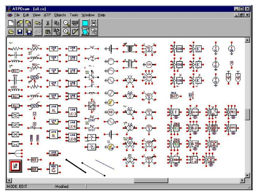 ΚΕΦΑΛΑΙΟ 5: Το πρόγραμμα προσομοίωσης ATP -EMTP Το ATPDraw υποστηρίζει όλες τις λειτουργίες του περιβάλλοντος Windows, όπως copy/paste, rotate, import/export, group καθώς και πολλαπλά παράθυρα