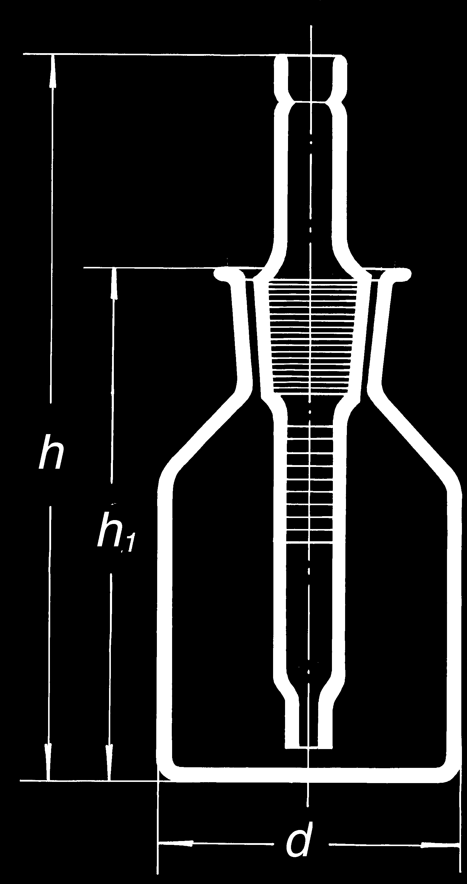 Fľaša indikátorová, číra kat. č. 0/B so zabrúsenou pipetkou a NZ Obj. číslo Objem d h h NZ Balenie (ml) (mm) (mm) (mm) (ks) 00 00 0 0 / 0 00 00 00 0 / 0 00 0 0 0 9/ 0 Fľaša indikátorová, hnedá kat. č. 0/H so zabrúsenou pipetkou a NZ Obj.