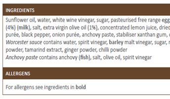 Επισήμανση ουσιών που προκαλούν αλλεργίες Αν ένα συστατικό περιγράφεται με σύνθετη λέξη τότε τονίζεται το τμήμα ή σύνθετη λέξη : σιτάλευρο