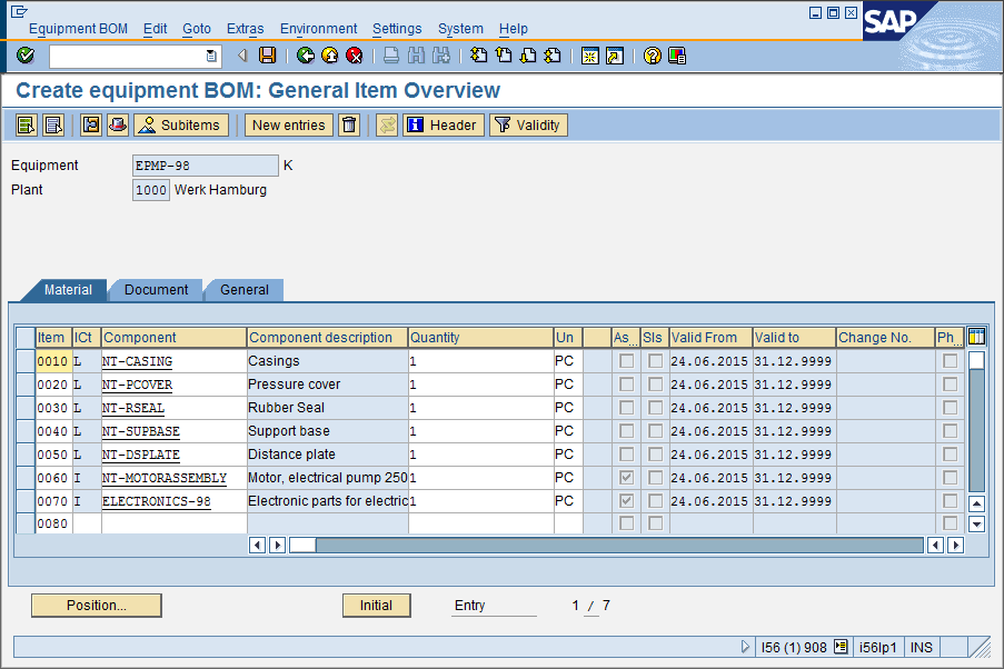 Επιλέξτε από το menu Equipment BOM Save, ή πατήστε Ctrl + S ή δημιουργία του BOM και να αποθηκεύσετε τα δεδομένα. για να ολοκληρώσετε τη 4.3.