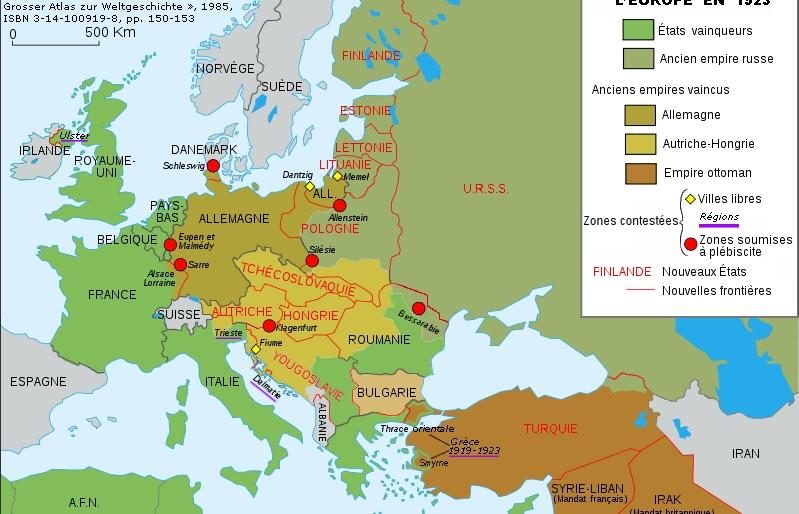 Η Ευρώπη του 1923 Πηγή: D'après Bibi Saint-Pol, modifié d'après Hans-Erich Stier : Westermann Grosser Atlas zur Weltgeschichte, 1985, ISBN 3-14-